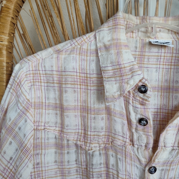 CP SHADES Linen Plaid button up shirt Medium - Picture 5 of 9